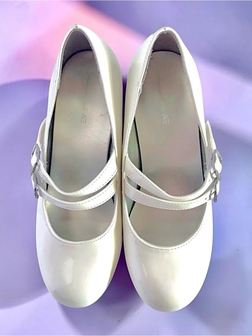 American Eagle Dress Heels White Patent Girls Size 2.5 Excellent Condition 👠